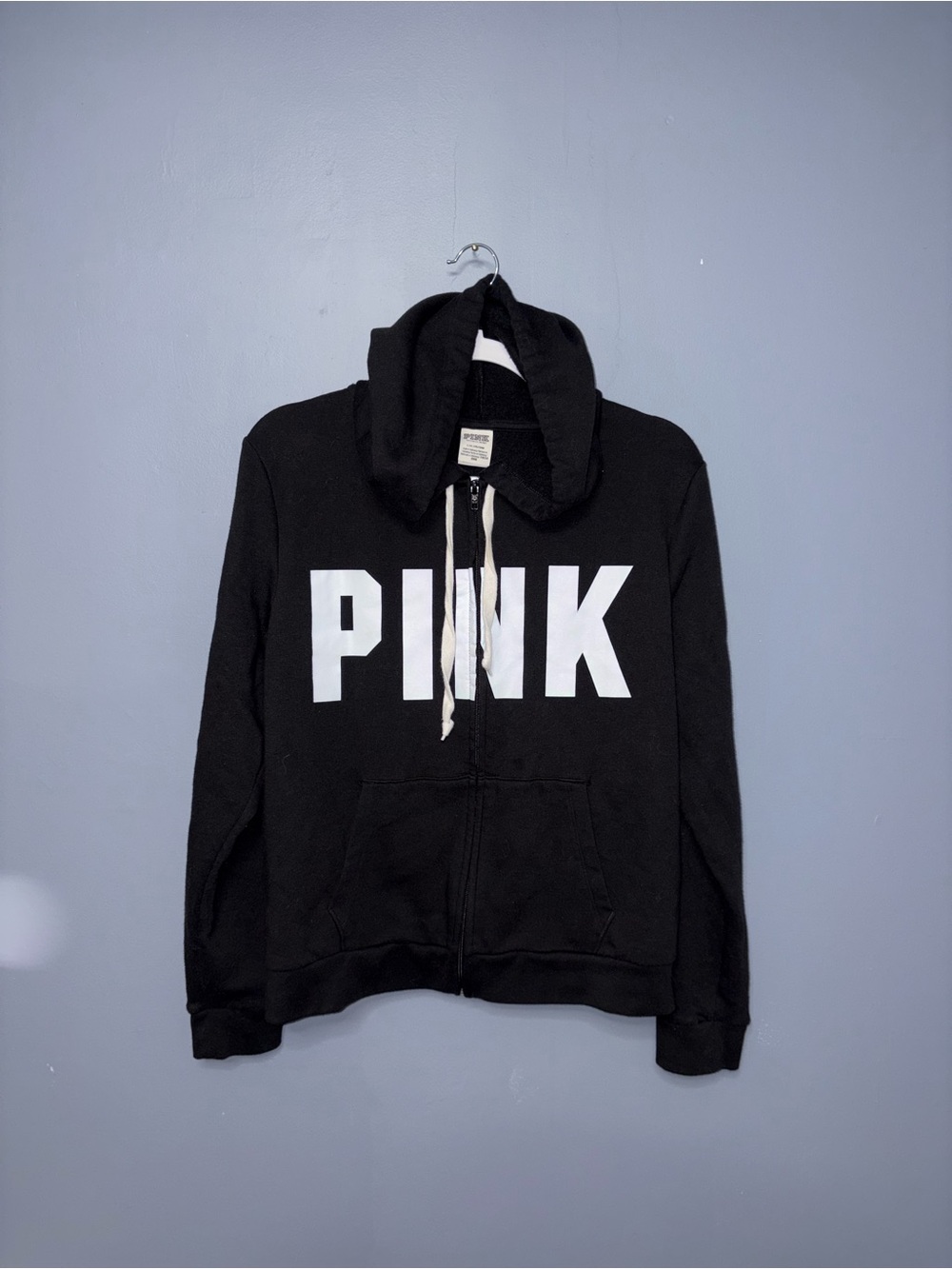 PINK | Black Zip Up Hoodie | Size Large